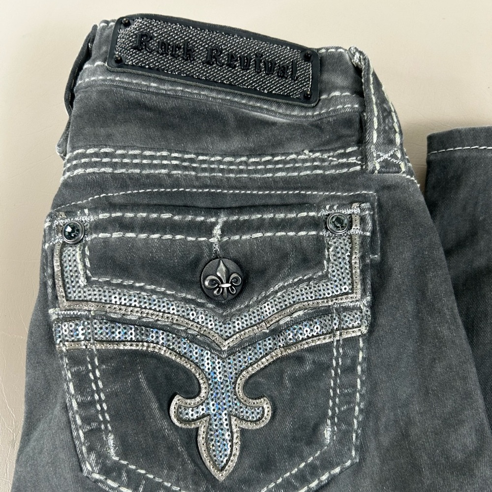 Rock Revival Delisa Skinny Low Rise Dark Gray Jeans Sequins Womens 27 Y2K - Picture 4 of 15